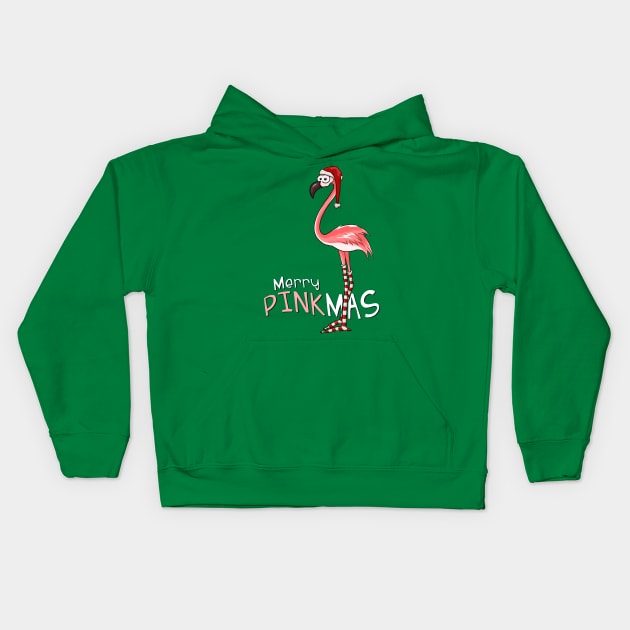 Merry Pinkmas Christmas Flamingo in Santa Costume Kids Hoodie by SkizzenMonster